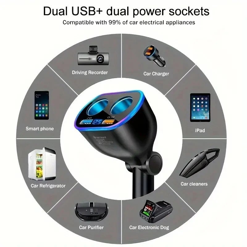 Y&D Dual USB Car Charger PD 3.0 Fast Charging Adapter, 2 Port LCD Display 12V/24V Automobile Charger Socket, Car Styling Power Delivery for Phones & Tablets - Image 5